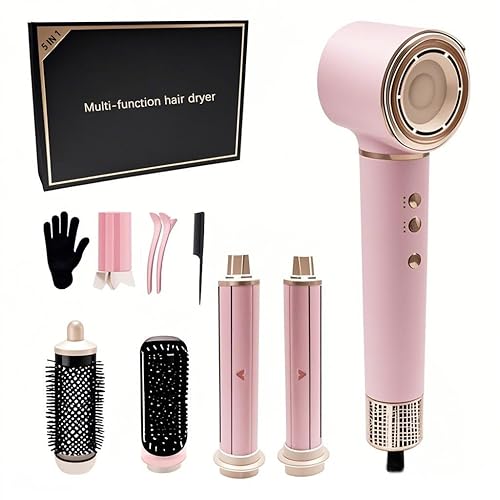Moldeador de aire caliente 5 en 1, cepillo secador de pelo para secado rápido, rizado, voluminizador y alisado, sin encrespamiento y sin daños por