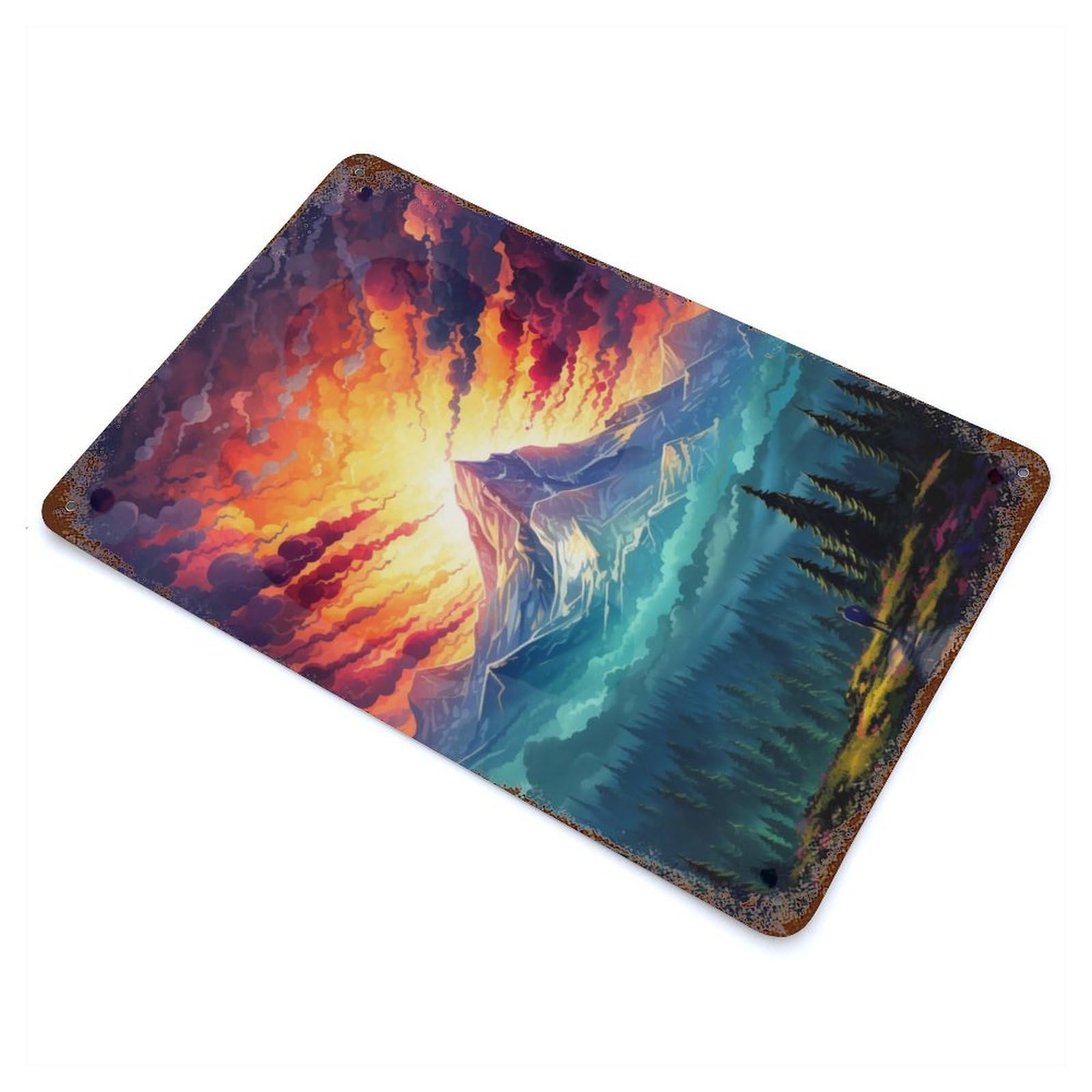 Epic Mountains Aurora 11.8"x7.9" Aged Metal Wall Plaque, Classic Wall Plaque for Basement, Hobby Room And Garage Decor