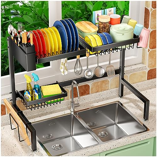 SNSLXH 2-Tier Over The Sink Dish Drying Rack, Kitchen Large Dish Drying Rack Over The Sink, Suitable for Most Sinks, Effective Dish Drying, Kitchen Drying Rack（24.8