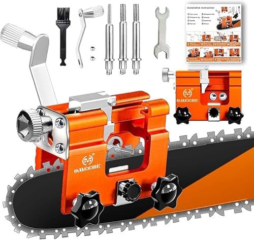 OMCCHK Universal Chainsaw Sharpener Jig with Guide, Portable Chain Saw Sharpener Tool with 3 Sharpening Shanks, Mini Hand Crank Chainsaw Sharpening Kit for 4-22" Electric Chain Saw