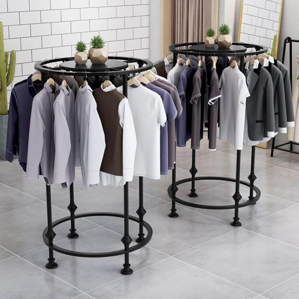 FGXHHS Freestanding Round Metal Clothing Rack with Top Shelf, Ideal for Retail Stores and Home Use