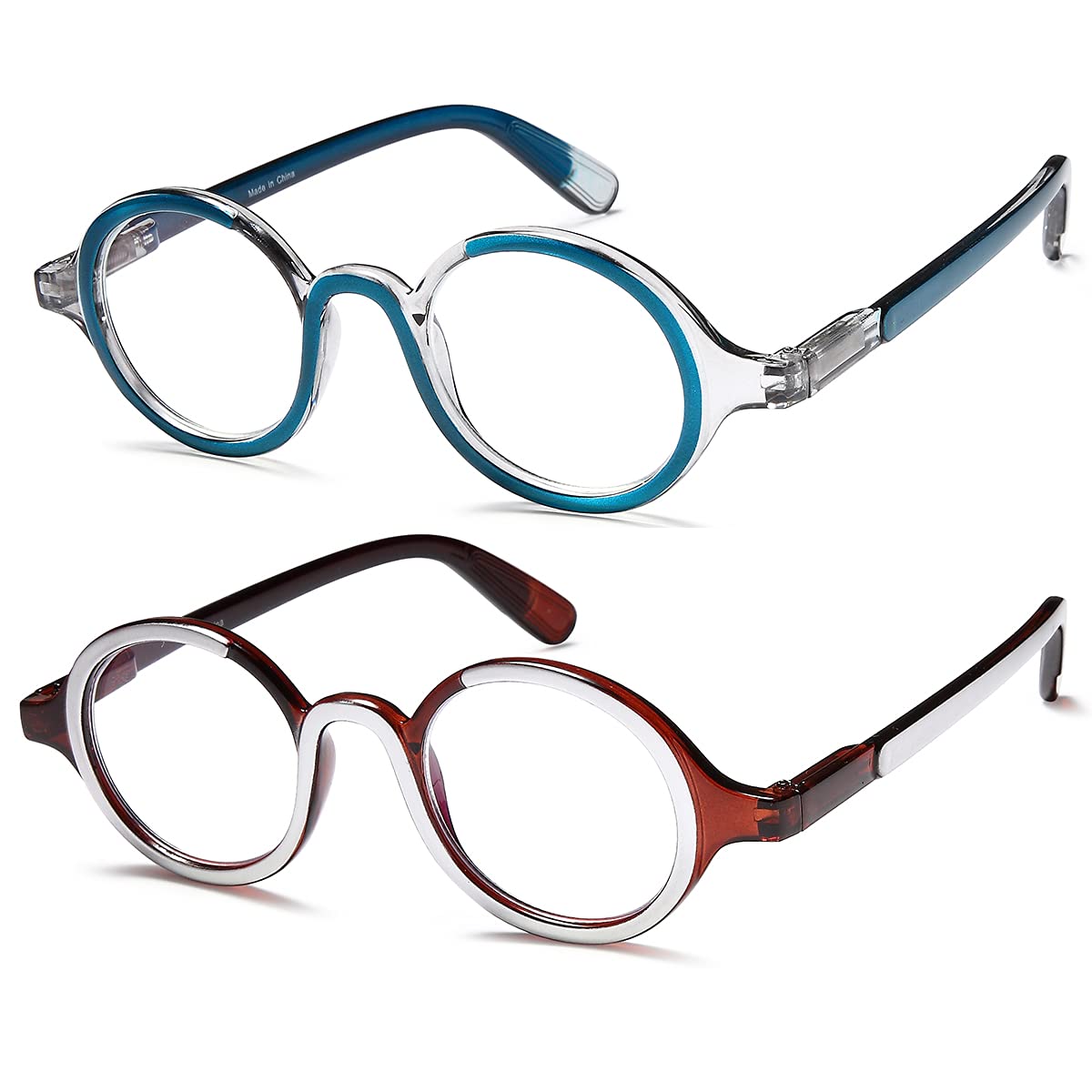 YTDBNS Occhiali da Lettura Blue Light Blocking Confezione da 2 Occhiali da Lettura Rotondo per Uomo Donna Anelli Molla Ultraleggeri