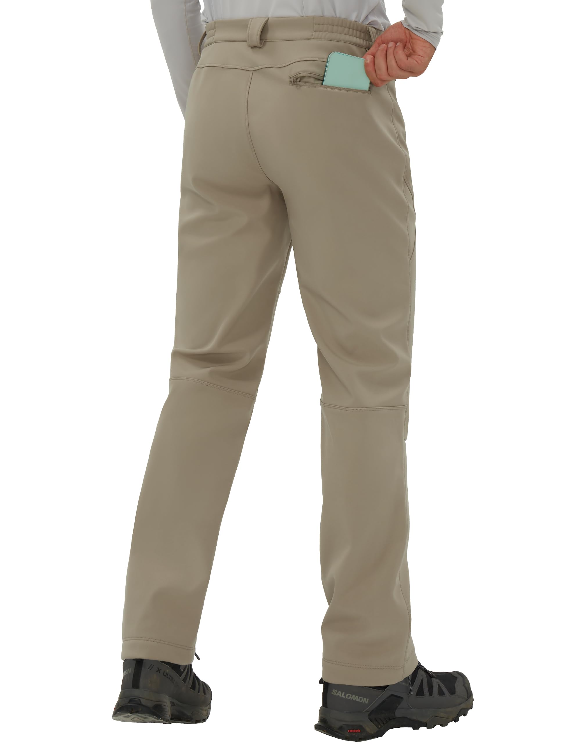 Pioneer Camp Pantalones de Senderismo con Forro Polar para Hombre, aislados, Impermeables, cálidos, Softshell, Resistentes al Viento, Pantalones de Trabajo, Caqui, Large