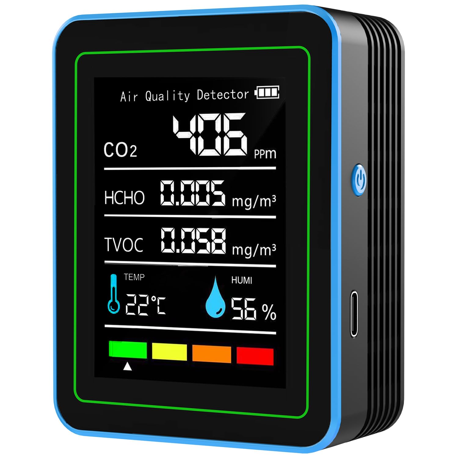 Luchtkwaliteitsmonitor, luchtkwaliteitstester, Multifunctionele 5-in-1 CO2-meter Digitale temperatuur-vochtigheidsmeter Kooldioxide TVOC HCHO-detector Luchtkwaliteitsmonitor voor thuiskantoor school(C