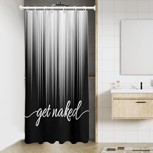 Miniatura 2 de AAtter Cortina de ducha en blanco y negro, Get Naked Grey Grey Silver Ombre abstracto a rayas góticas para hombre, arte único, estético, divertido,