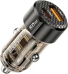 Carregador Veicular Toocki 60W USB-C + USB-A – Carregamento Rápido PD 30W e QC 3.0 – Chip de Proteção Inteligente, Compacto, Certificação ANATEL – Compatível com iPhone, Samsung e +