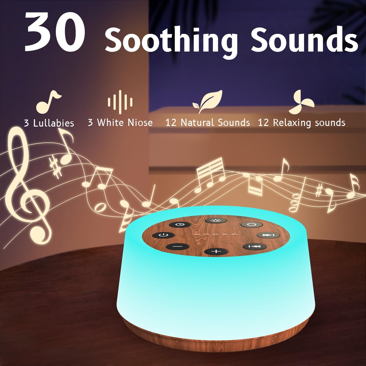 ColorsNoise Sound Machine and White Noise Machine with 30 Soothing Sounds with 12 Colors Baby Night Light with Memory Function
