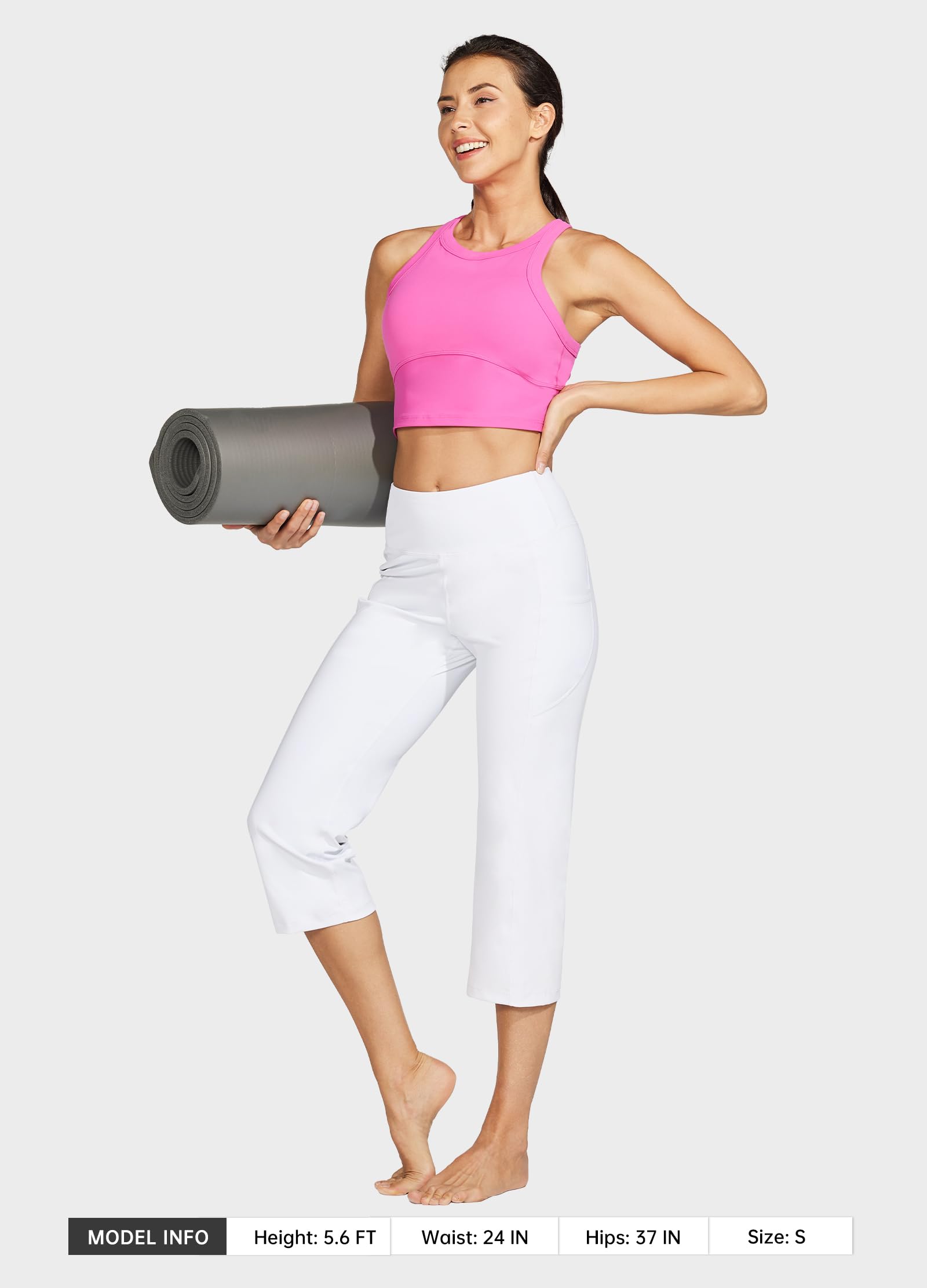 Willit Pantacourt de yoga taille haute pour femme - Legging court jambe droite - Capris d'entraînement athlétique - 53,3 cm