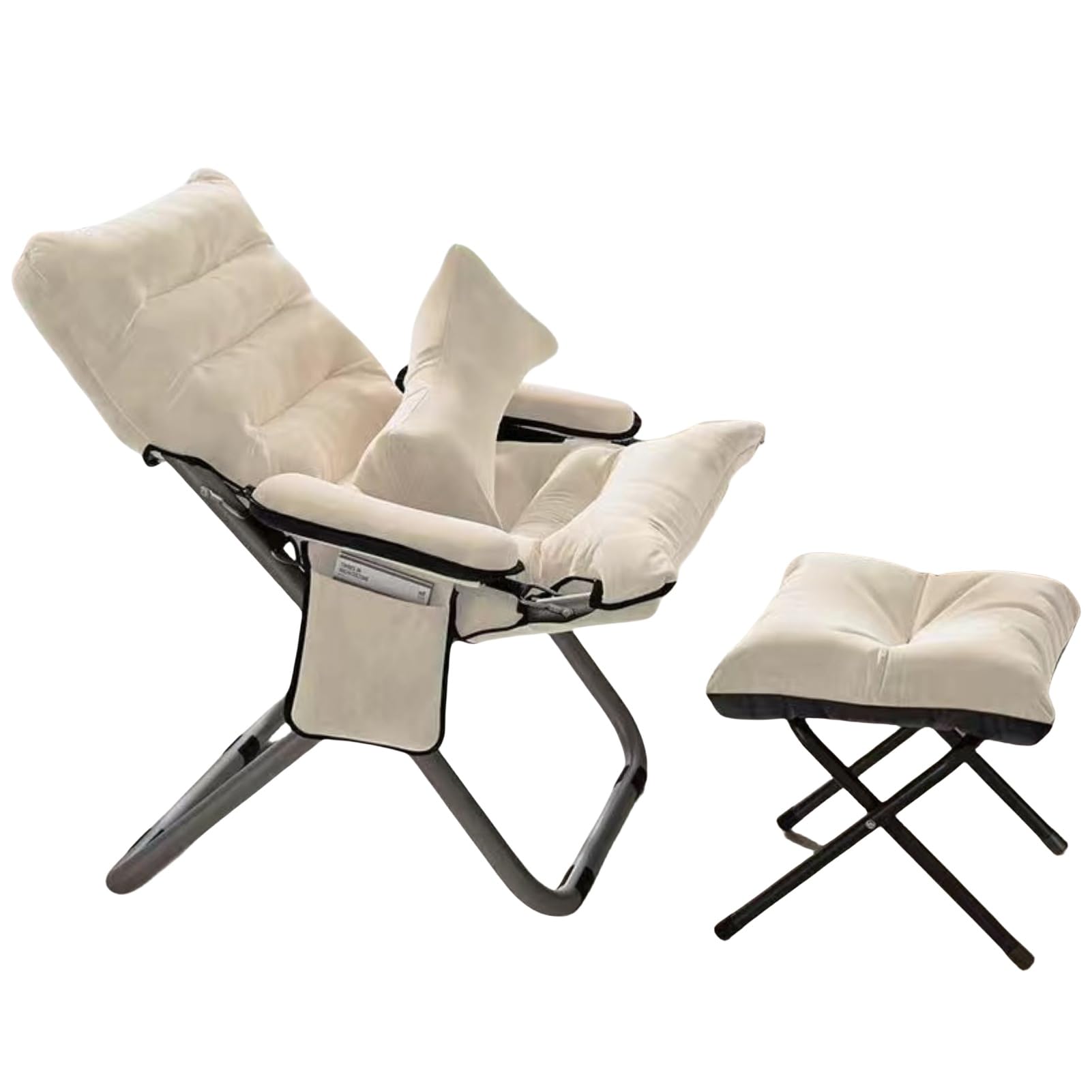 XRBCNMM Foldable Armchair with Adjustable Seat Height and Large Storage Pockets Modern Living Room Chair Comfy Lounge Chair for Bedroom Office Balcony (Beige,Package 4)