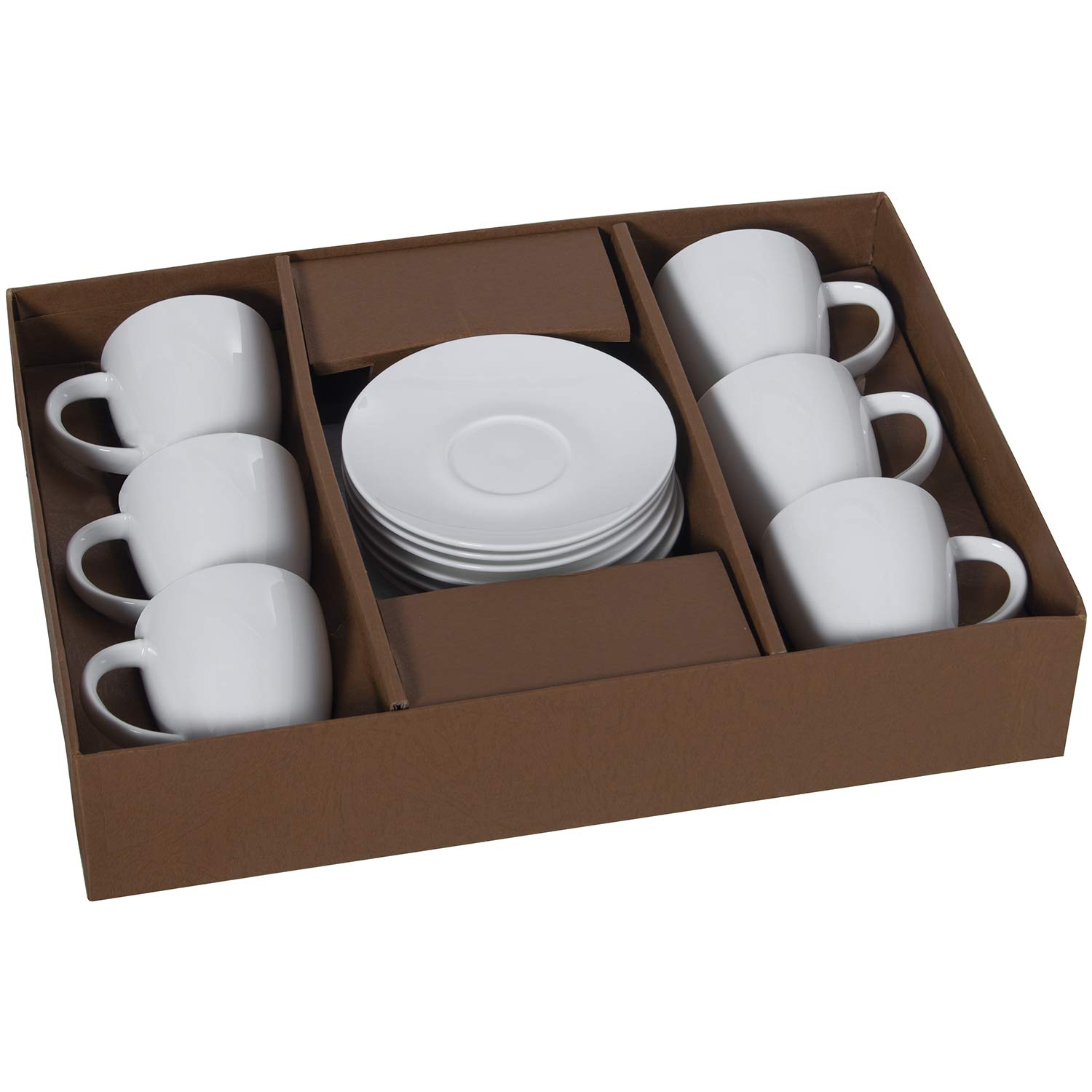 Set de 6 Tazas de té con Plato de Porcelana y con Caja de Regalo en Blanco Taza:180cc