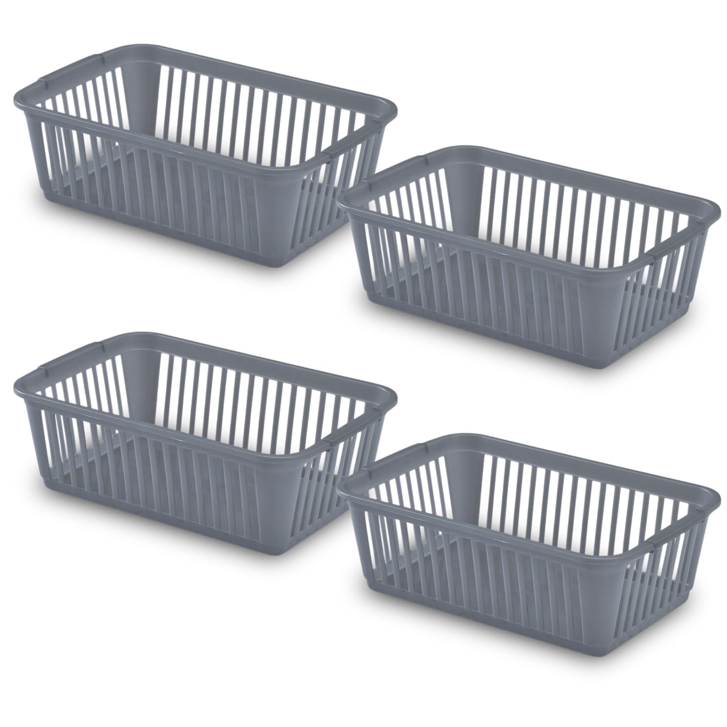 25cm Little Plastic Handy Baskets for kitchen Mini Size Storage Basket (Silver, Pack of 4)