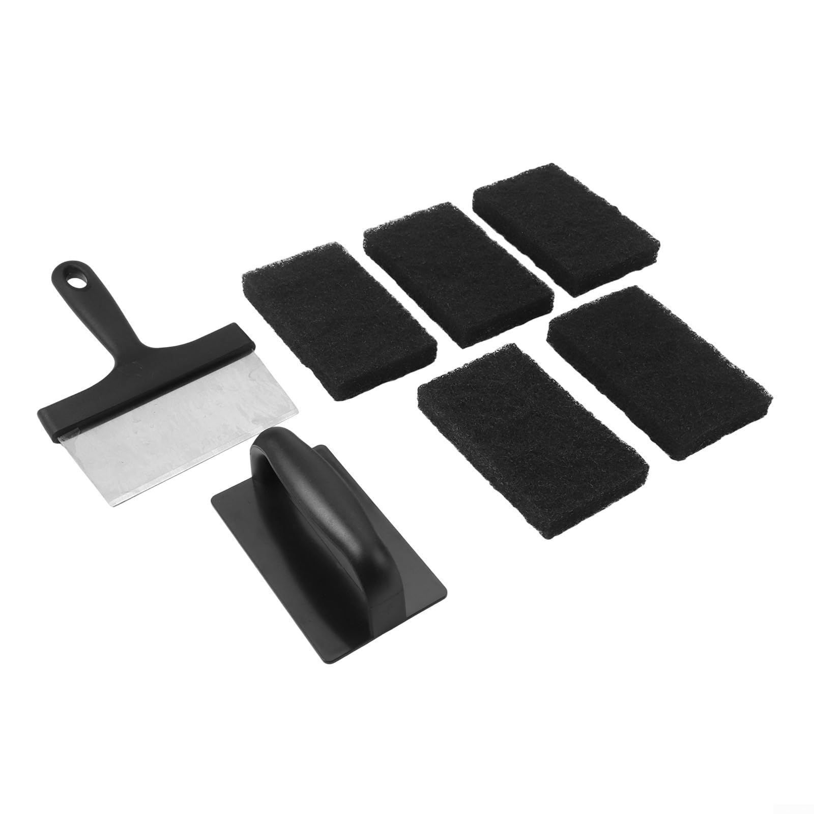 Kit de limpieza de plancha con raspador de acero inoxidable y cepillo compuesto para parrillas planas, sartenes y superficies de cocción de acero inoxidable