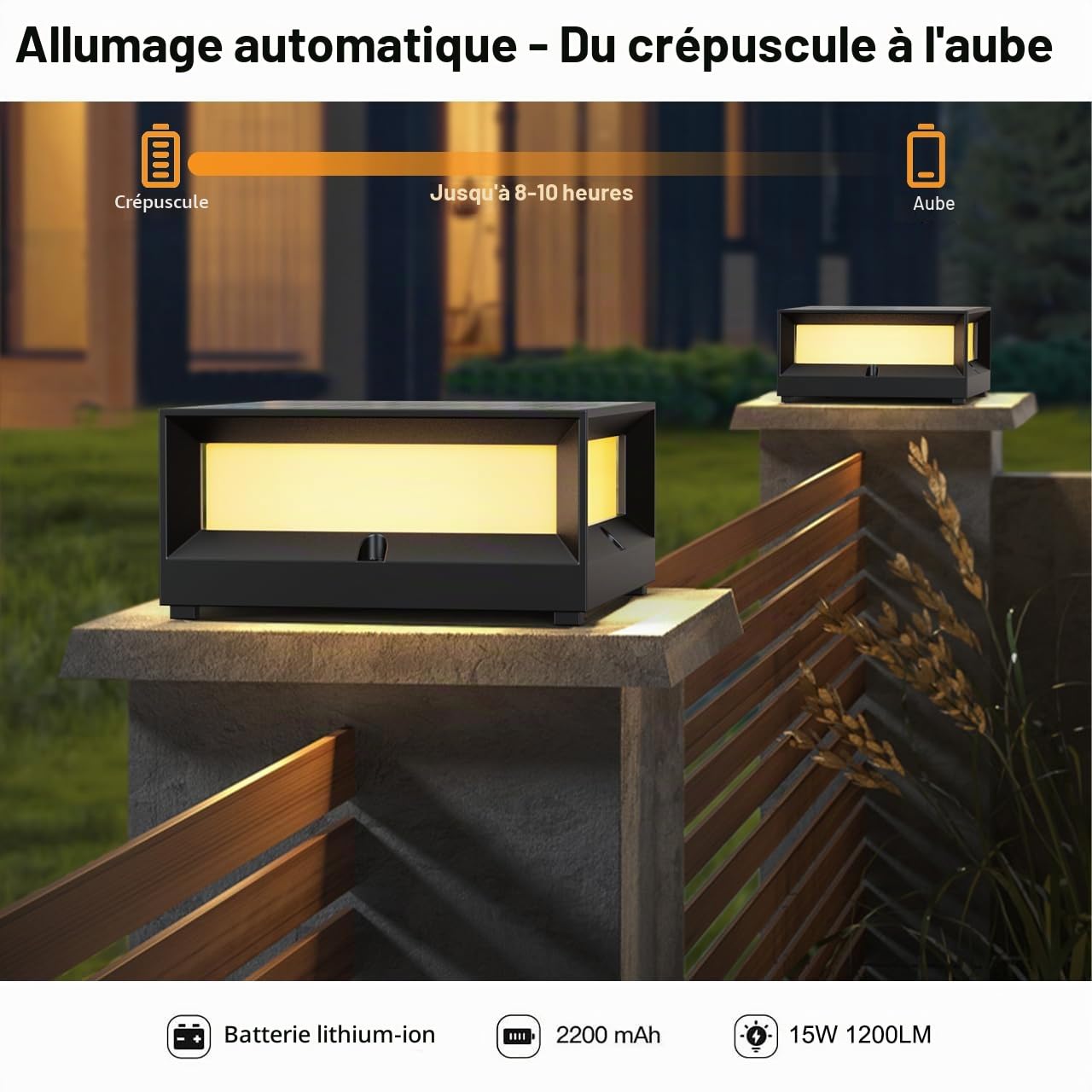 Borne Solaire Extérieur Jardin LED, Éclairage Allée IP65, Noir