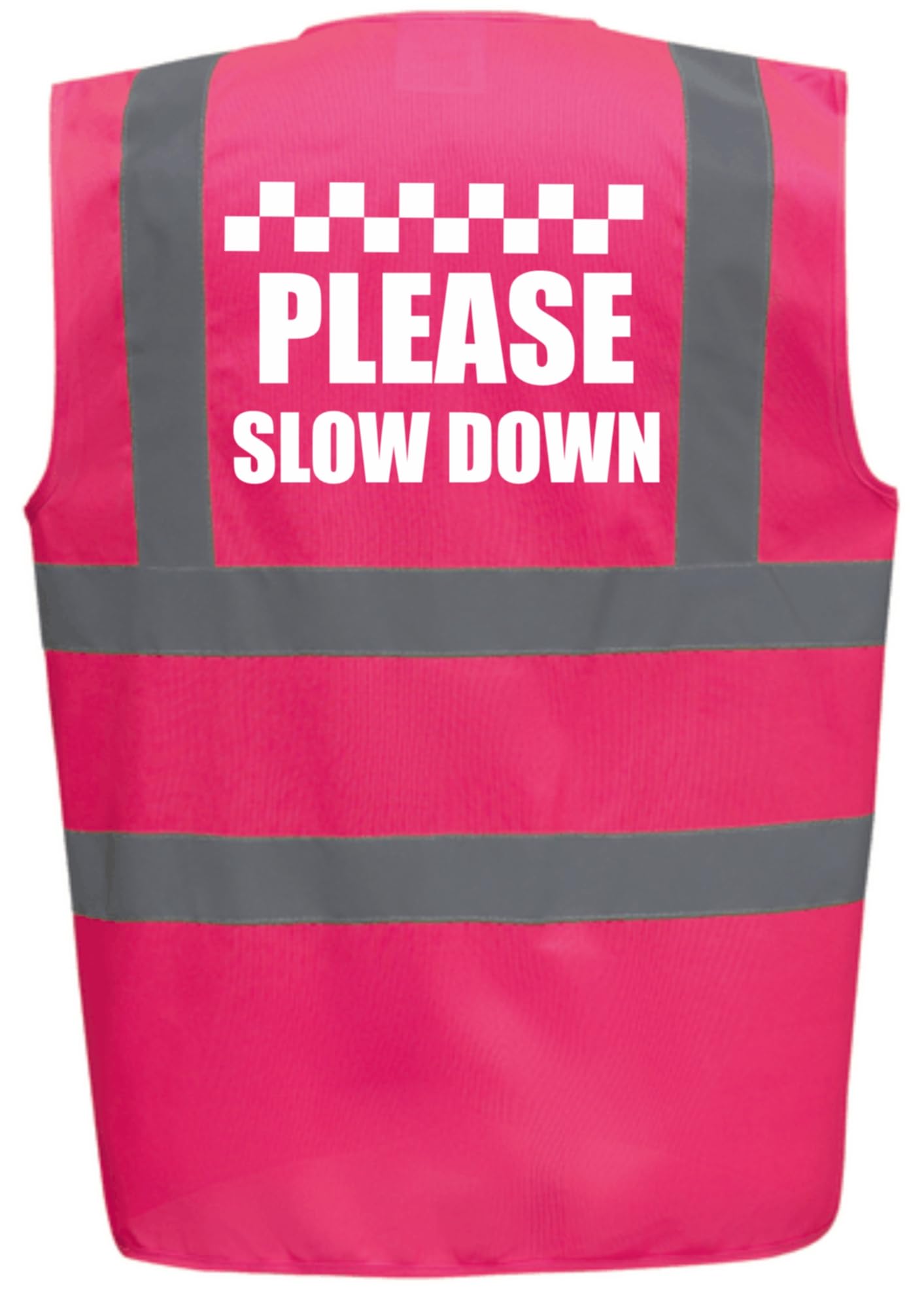 Bright Pink High Visibility Vest with White PLEASE SLOW DOWN - HORSE RIDING By Brook Hi Vis Large