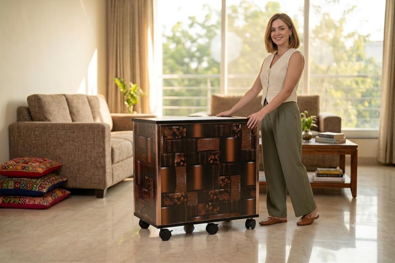 Inverter Battery Trolley with Wheels, Bronze Noir Finish, Heavy Duty Wooden Inverter Stand for Home, Durable Battery Storage Cabinet with Castor Wheels-image-12