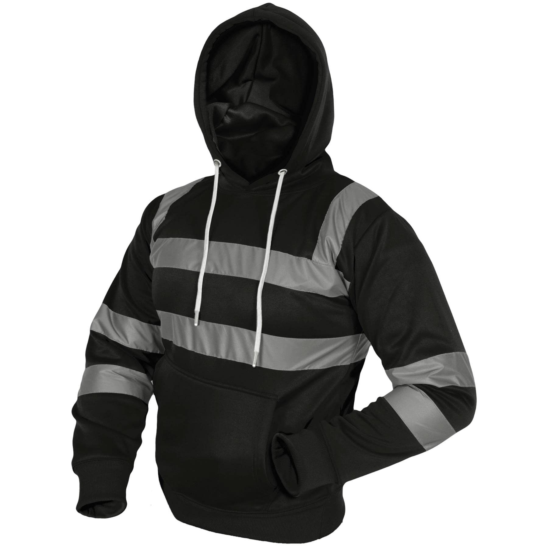 A2Z High Visibility Safe Work Hooded Two Tone Reflective Tape Sweatshirt Hi Vis Viz Casual Workout Safety Sweat Hoodie Workwear for Men's Small Mediuam Large XL 2XL 3XL 4XL Black