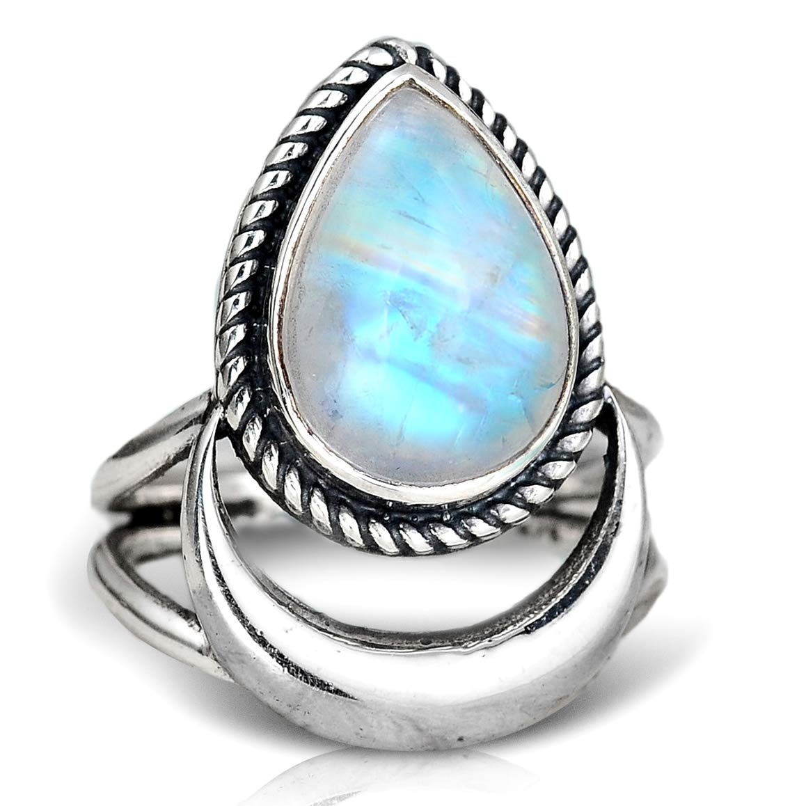 Boho-MagicSterling Silver Moon Moonstone Ring for Women Gemstone Boho jewelry