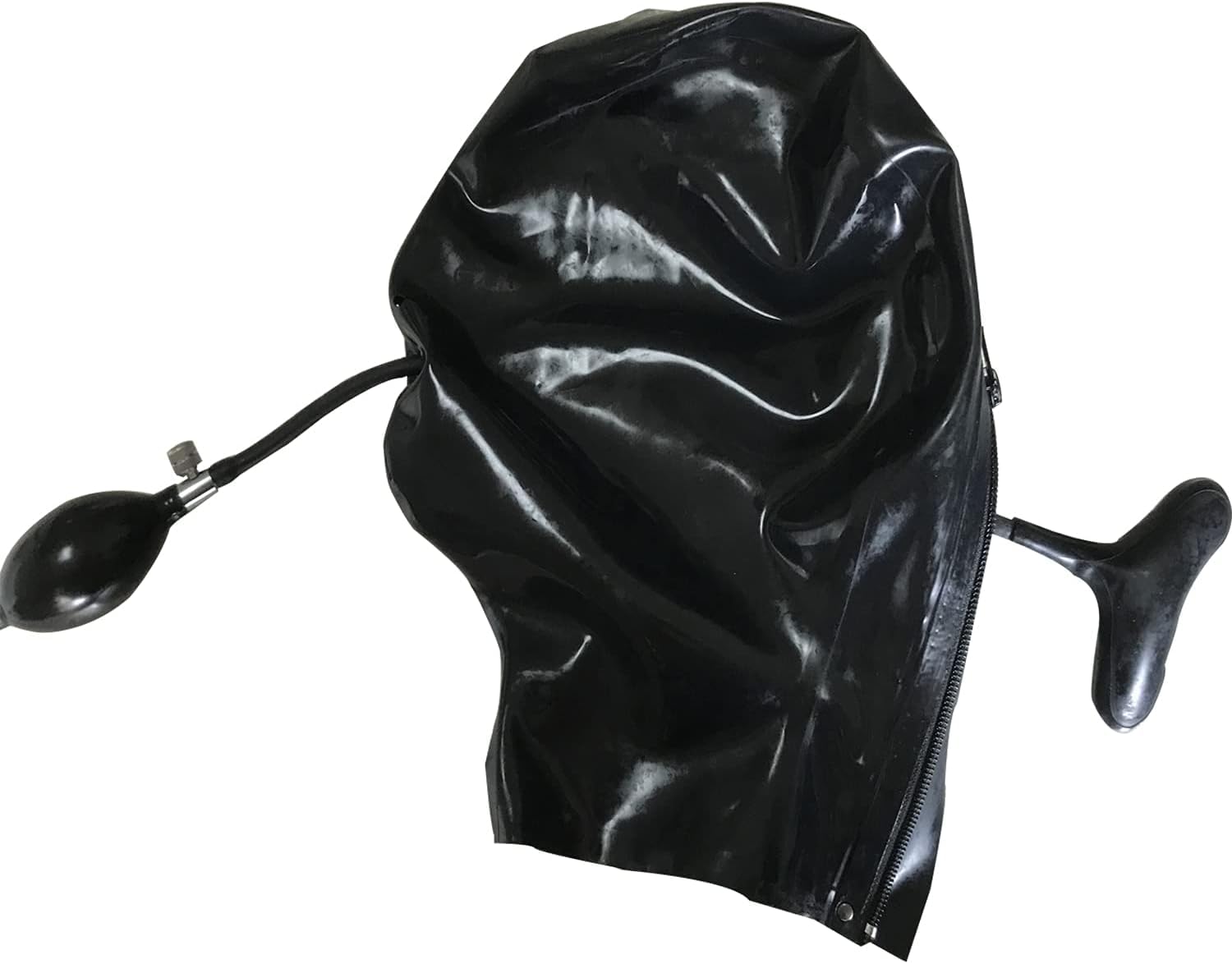 MFMYEE SM Latex-Knebel, aufblasbarer Latex-Plug, BDSM-Latexhaube, Gummifetisch, komplette erotische Fesselmaske