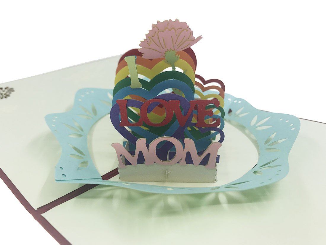 3D Mother's Day Card Handmade Thank You Mon Card For Mom Laser Cut Pop Up Birthday Card With Envelope(Flower and Heart)