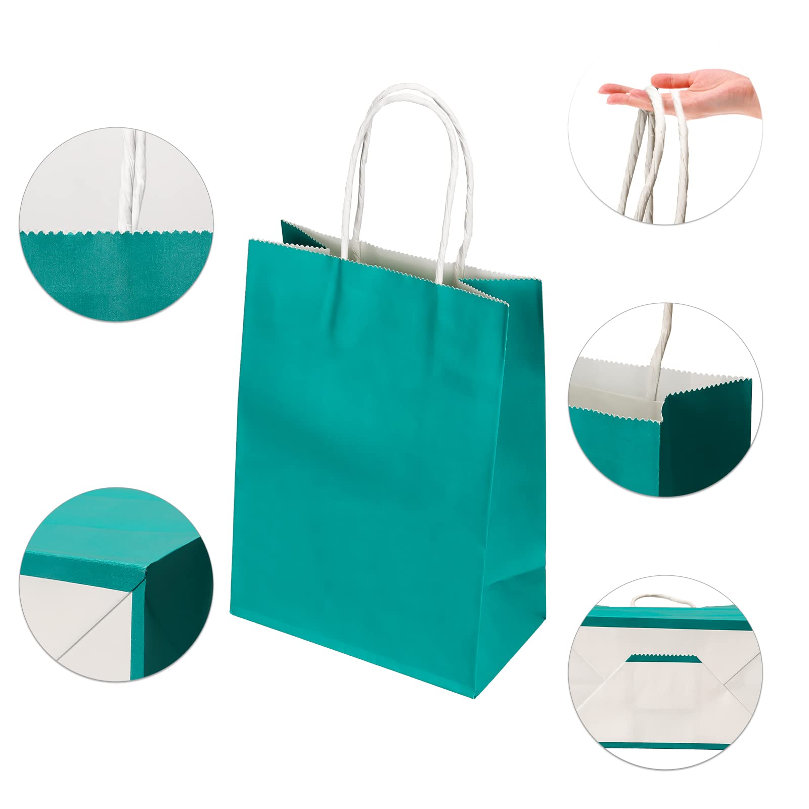 CSYY 30 Pcs Paper Party Bags 10 Colors Gift Kraft with Handles, 50 Clear Cone for Kids, Candy, Cookie, Celebrations, Baby Shower, Birthday(21 x 15 8 cm)