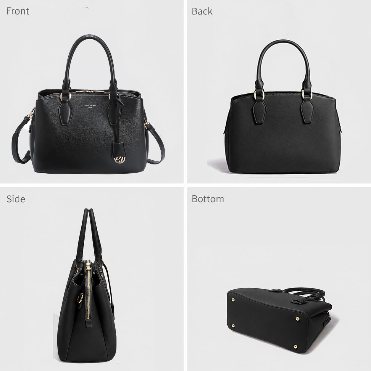 David Jones - Borsa a Mano Donna - Borsa a Tracolla Spalla Simil Pelle PU - Molti Scomparti e Tasche - Città Lavoro Elegante Classico Quotidiana - Nero
