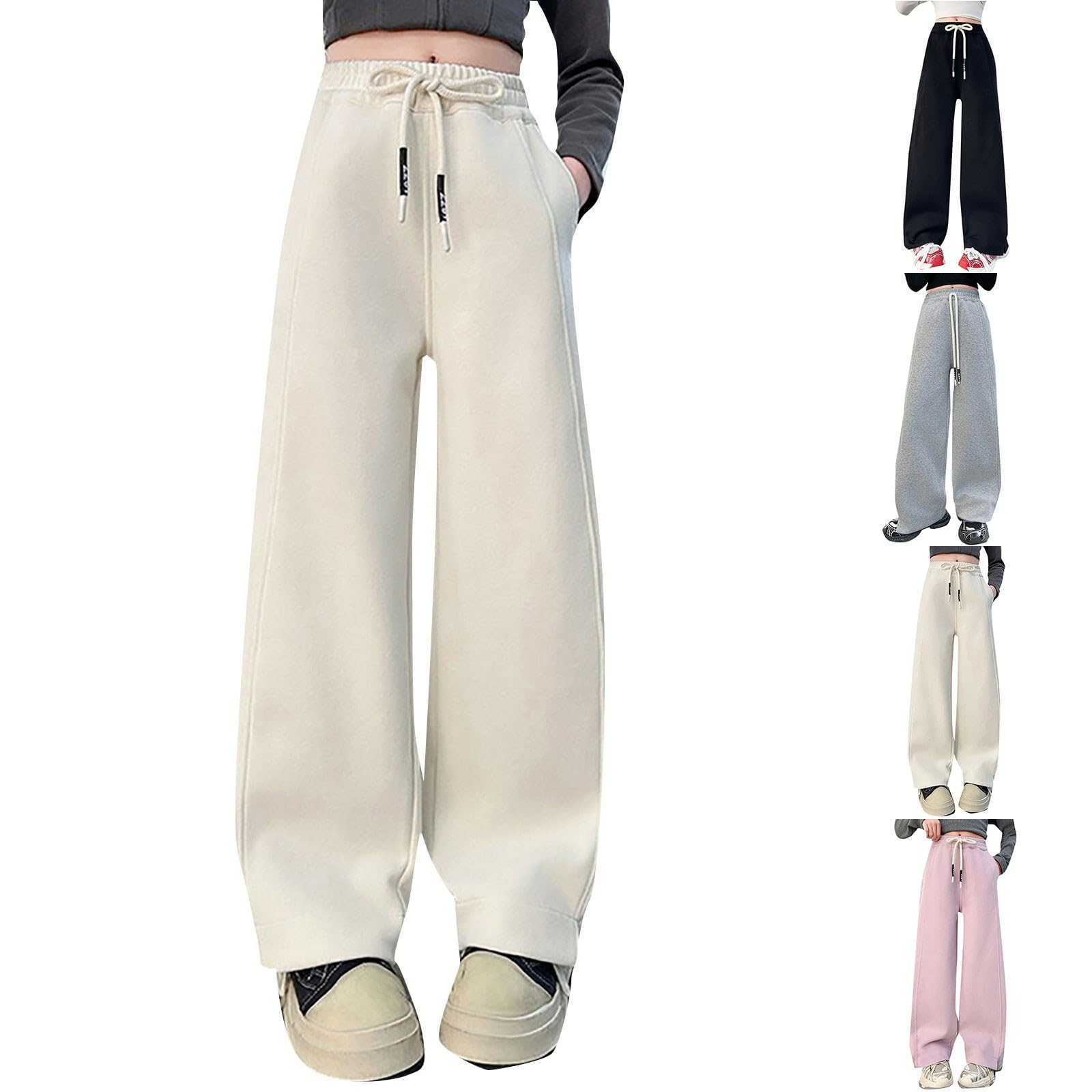 Baggy Gefüttert Joggingshose Mädchen Zweifarbig Hohe Taille Sweatpants Girls Wide Leg High Waist Stretch Elastischer Bund Sporthose Kids Streetwear Trainingshose Kinder