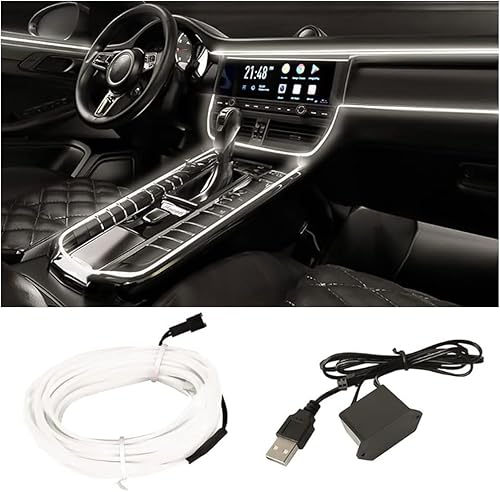 Tira de luces LED para interior de automóvil con cable EL, tira de luz de neón USB para automóvil con borde de costura, luz de neón de 16 pies 5 V