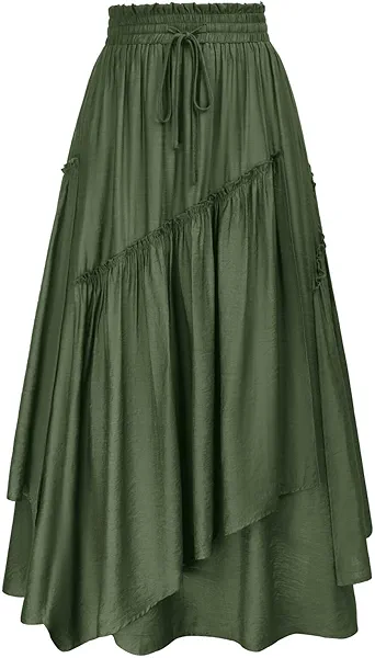 Scarlet Darkness Long Skirts for Women Renaissance Costume Pirate Maxi Skirt Plus Size with Pockets