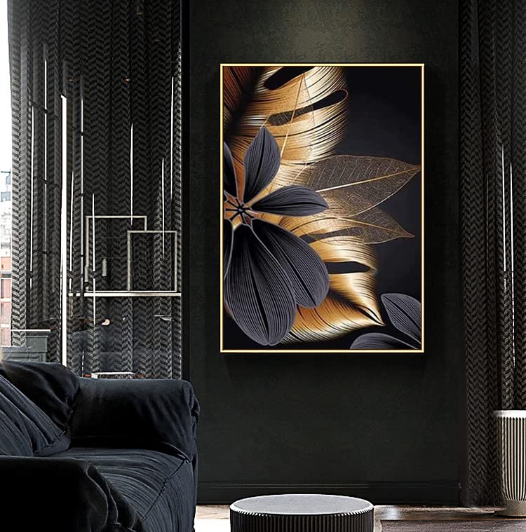 Canvas Painting, Black and Gold Plant Leaves, Design Poster Set, 3-Piece Set, Background Wall Art Mural Printing Picture - Image 3