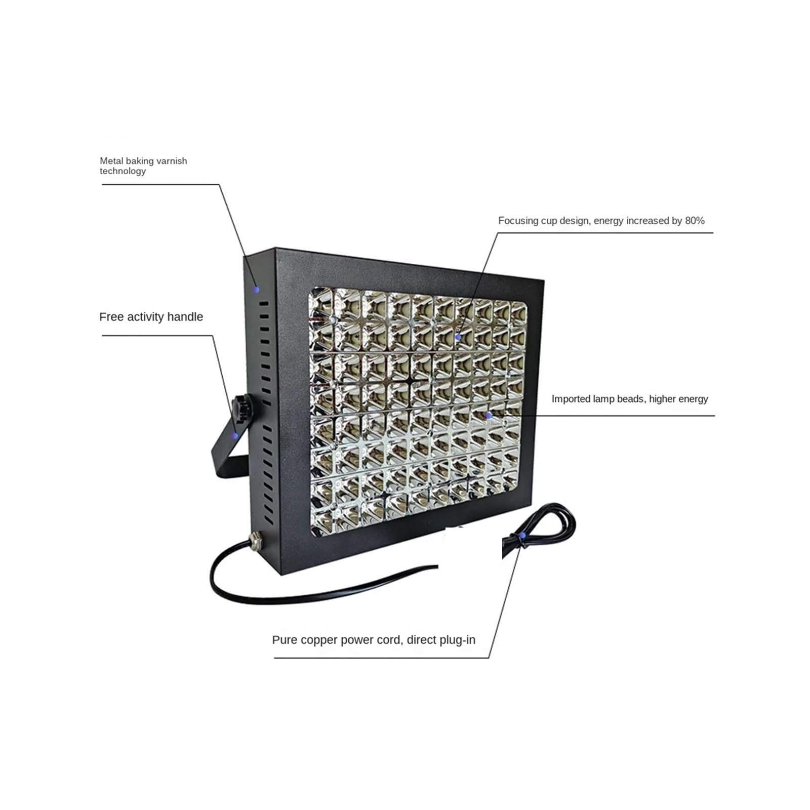 lámpara de curado UV, Lámpara De Curado UV Refrigerada Por Aire, Foco LED Portátil Alta Intensidad For Tinta Adhesiva Resina, Aceite Verde, 365nm, 395nm, 405nm(405nm,18 beads 400W)