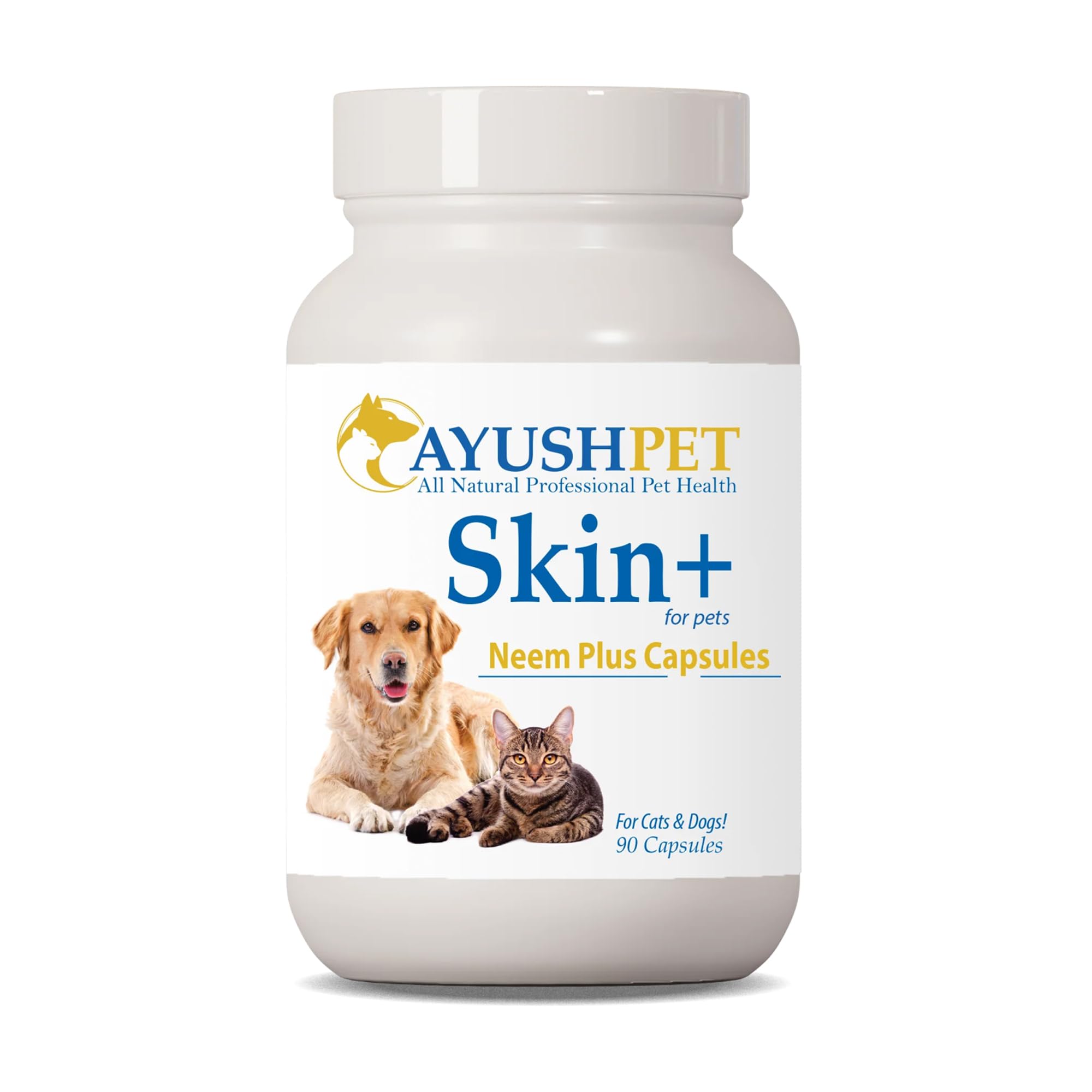 Ayush Pet Neem Plus - Neem Supplement for Dogs, Skin and Coat Support for Pets with Itchy Skin, Herbal Capsules with Triphala and Neem for Gut and Immune Health - 90 Capsules