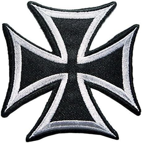 Big Back Patch Maltese Cross Fire Choppers Celtic Iron On Large Silver Embroidered Patches 7.5" x 7.5" For Motorcycle Biker Jacket Vest Jersey Gothic Emblem Logo