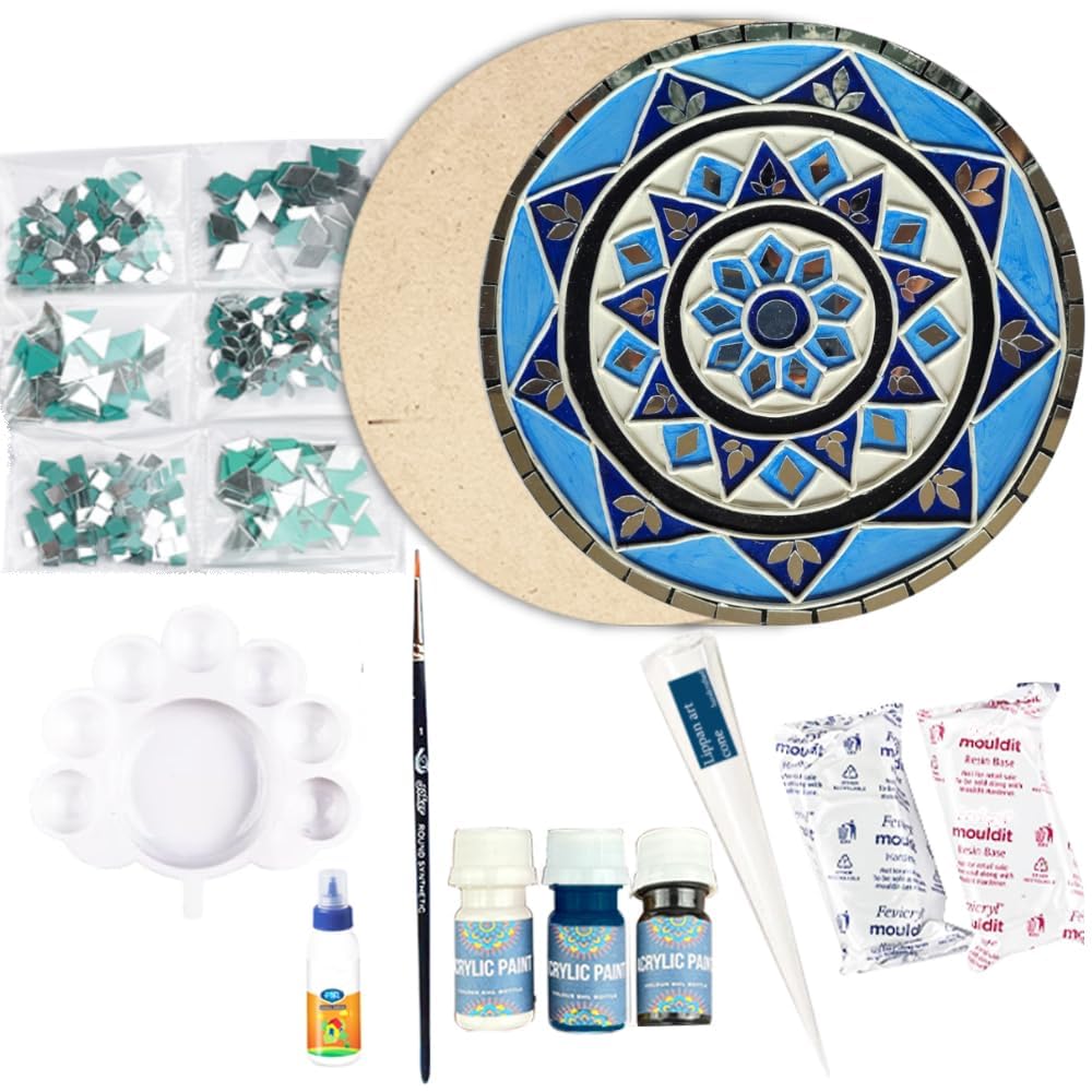 Qroof Lippan Art Material DIY Kit with Ceramic Cones, Mould It Clay and Mirrors Blue Small Set-picture-35
