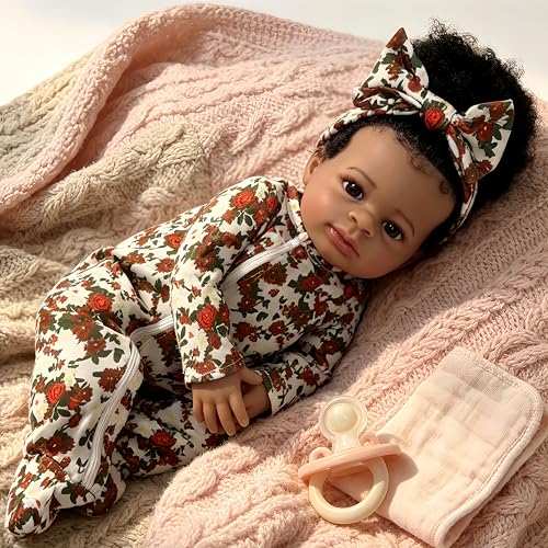 Muñeca Reborn Negra Realista de 18 Pulgadas con Pelo Rizado miniatura 5