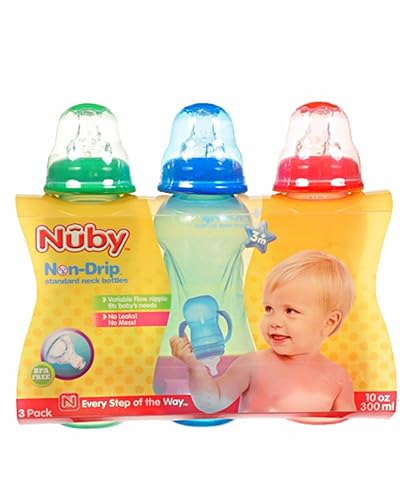 Nuby Pack de 3botellas, 10Onza, RojoVerde