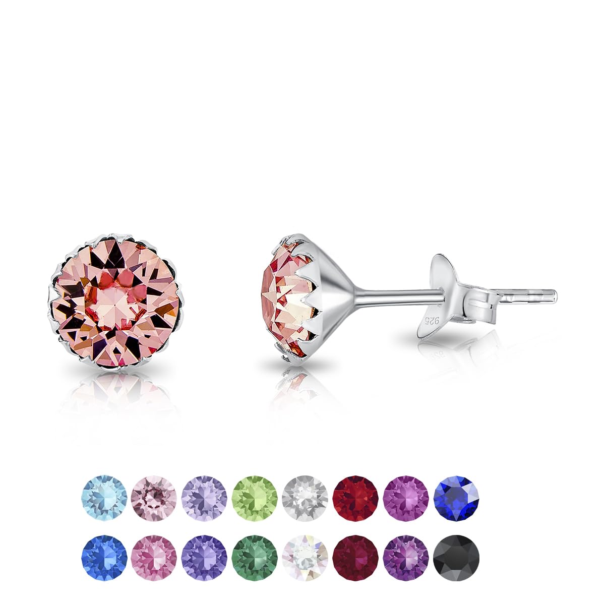 DTPsilver 925 Sterling Silver SMALL/MEDIUM Round Stud Earrings made with Crystals from Swarovski Elements - Diameter: 6 mm