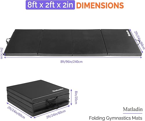 Miniatura 5 de Matladin Colchoneta plegable de 8 pies para gimnasia, gimnasio, ejercicios aeróbicos, 8 x 2 x 2 pulgadas, de piel sintética, con cierre de velcro