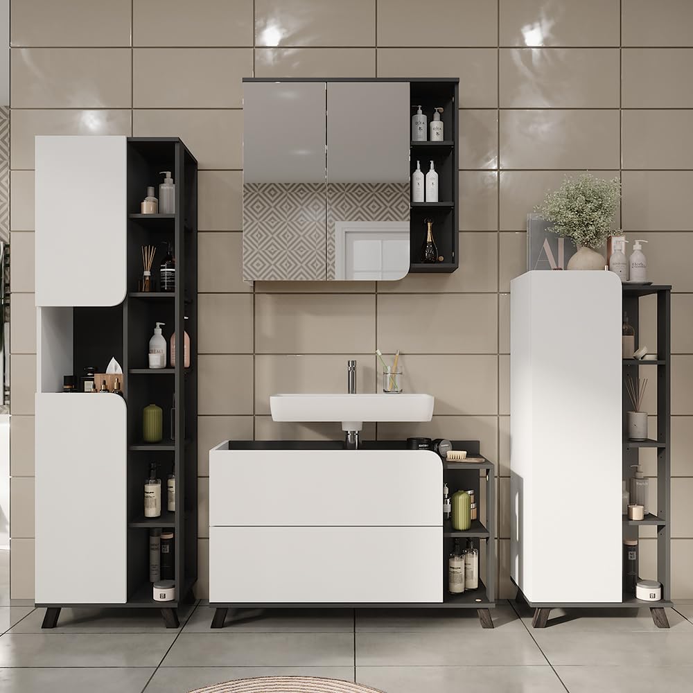 Vicco Badmöbel-Set Karen, Anthrazit/Weiß, 100 cm