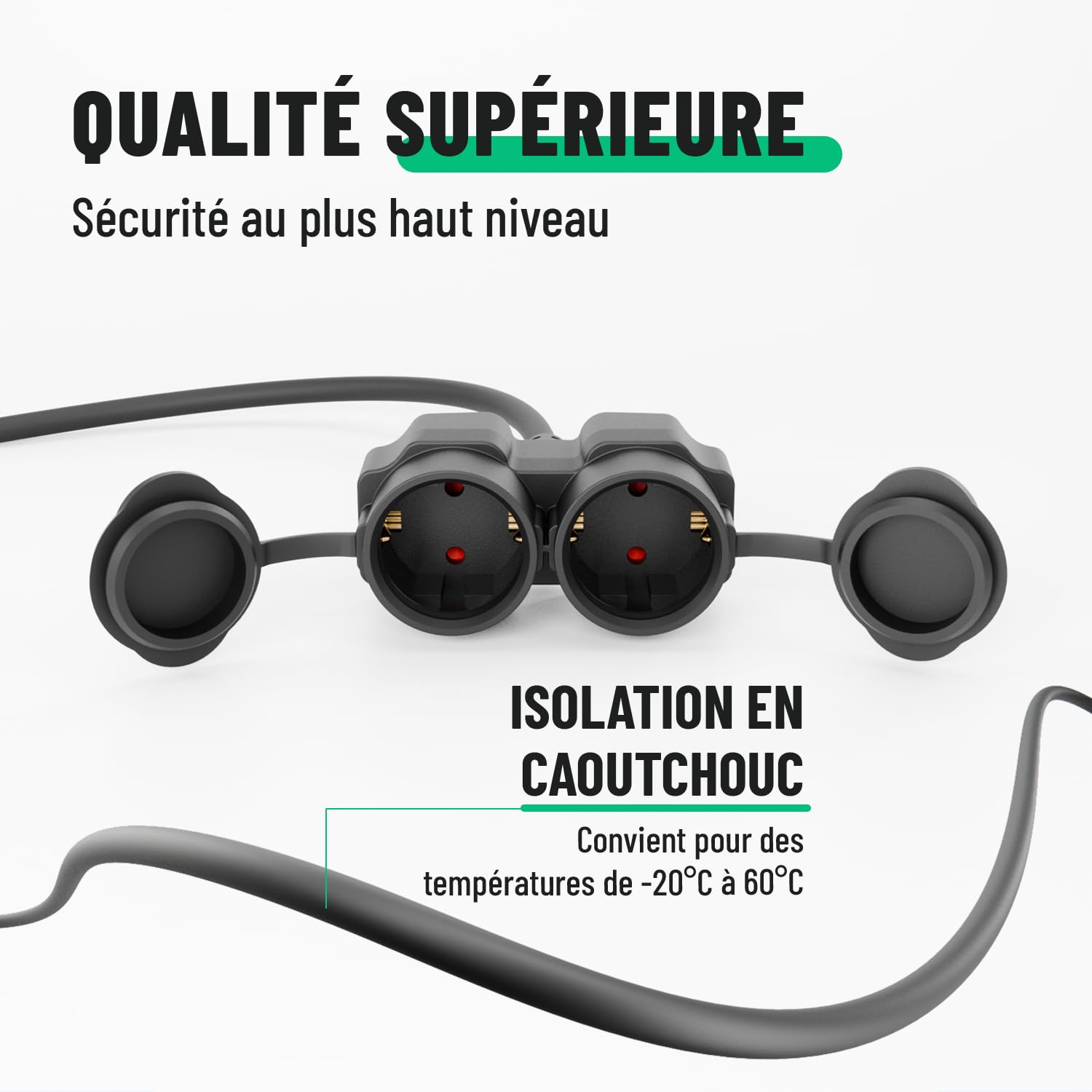 Rallonge Electrique 10m 2 Prises IP44 3500W Exterieure Étanche