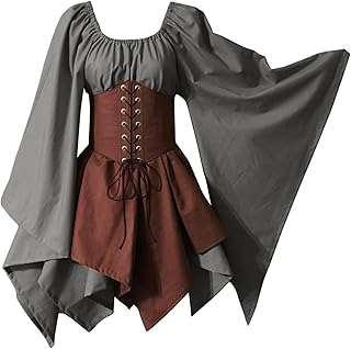 Women's Gothic Dress Medieval Costume Medieval Dress with Trumpet Sleeves Retro Costume Gothic Renaissance Victorian Princess Clothing Witch Costume Halloween Carnival Clothing