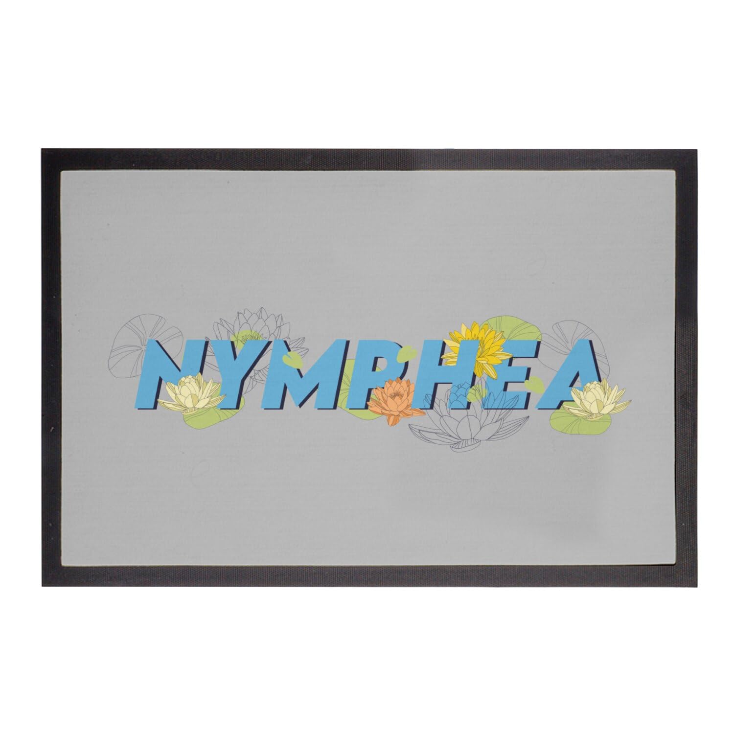 Paillasson gris Nymphea Fleurs au style minimaliste chic de dimensions 60x40cm pour entrée