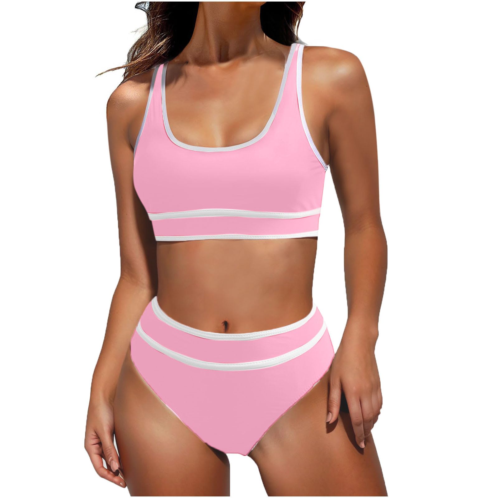 Bikini Sets for Women Tummy Control High Waist Colorblock Tank Top Triangle 2 Piece Bathing Suit Sexy Sporty