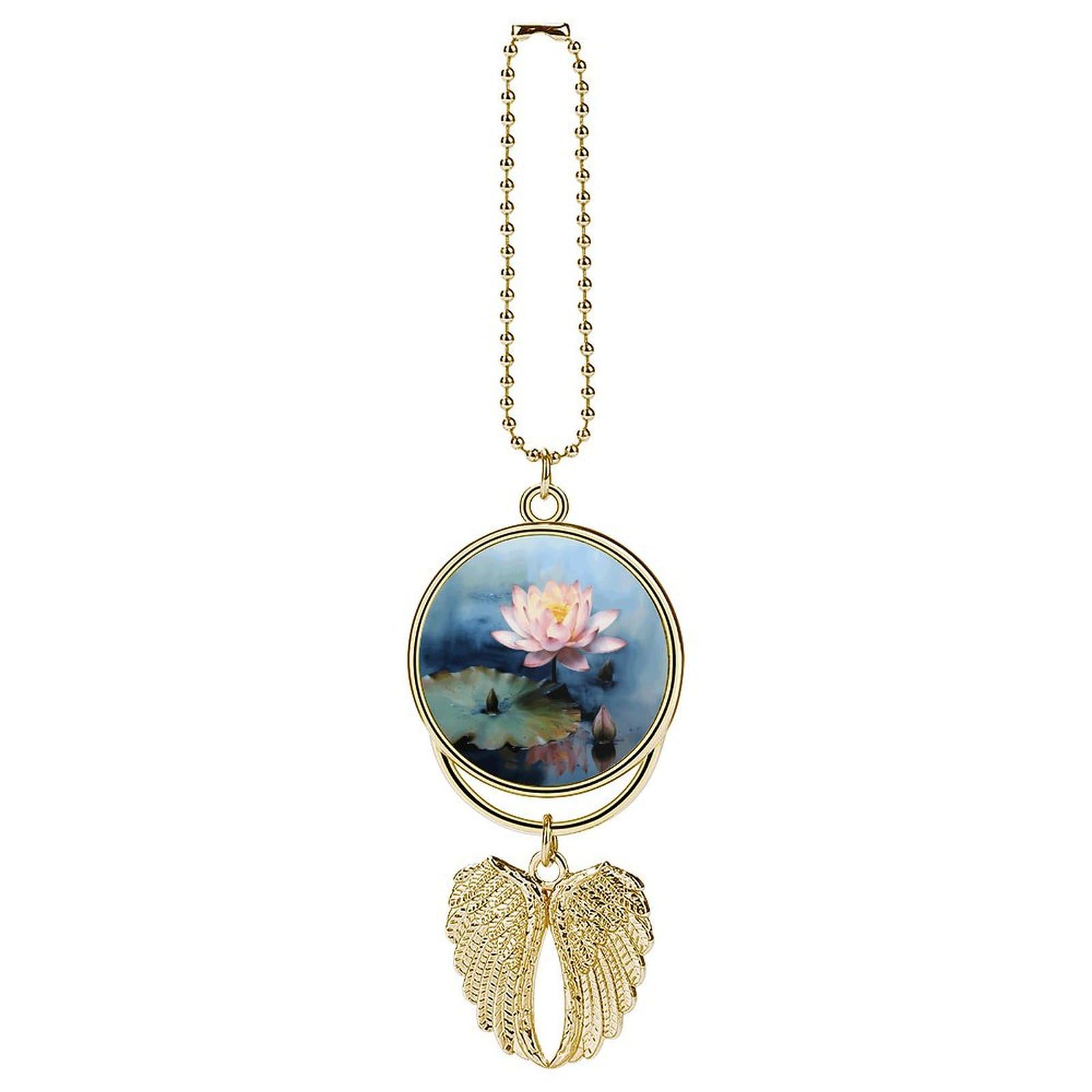 Car Charm Zinc Alloy Rearview Mirror Hanging Ornament Premium Metal Lotus Flower Painting Car Pendant for Auto Interior Decor Accessories,Unique Gift for Adult,Golden-Style