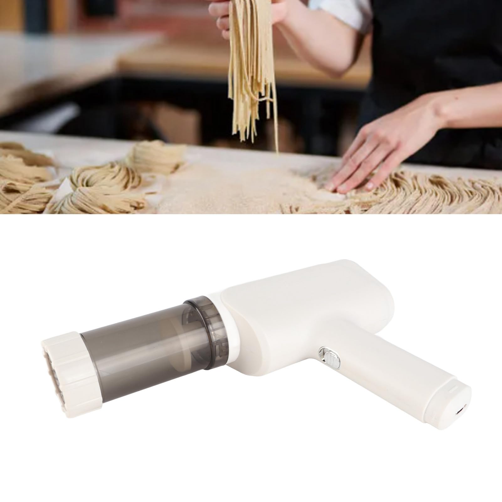 Fafeicy Handheld-Nudelmaschine, ABS-Edelstahl, Tragbare Nudelmaschine mit 6 Nudelscheiben, 1500 MAh, USB Wiederaufladbar, Kabelloses Design für Hausgemachte Spaghetti, Ramen, Familiengebrauch