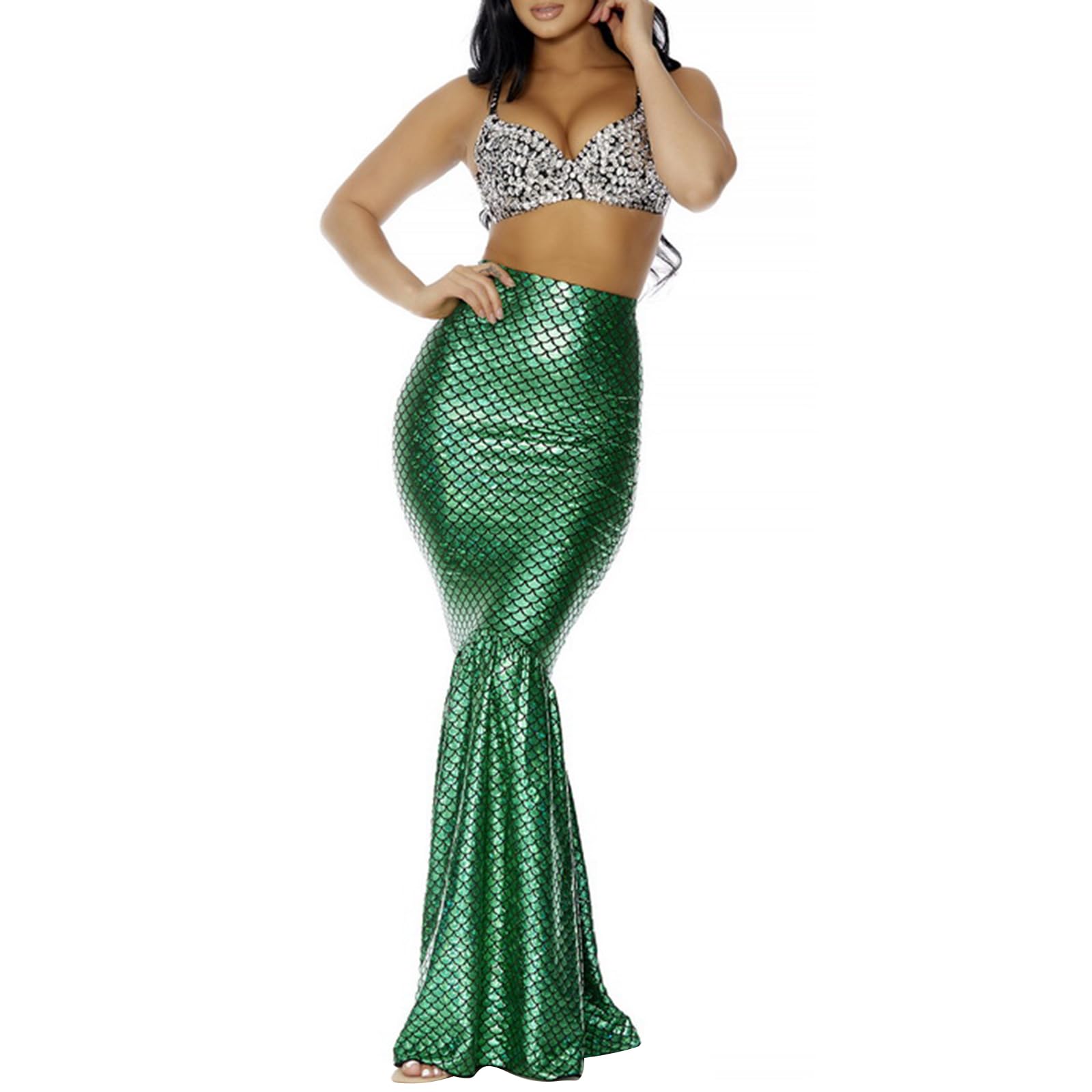 GPLOPEEY Women's Mermaid Costume Skirt Cosplay Fantasy Sequins Long Tail Dress Panel Party Photography Costume
