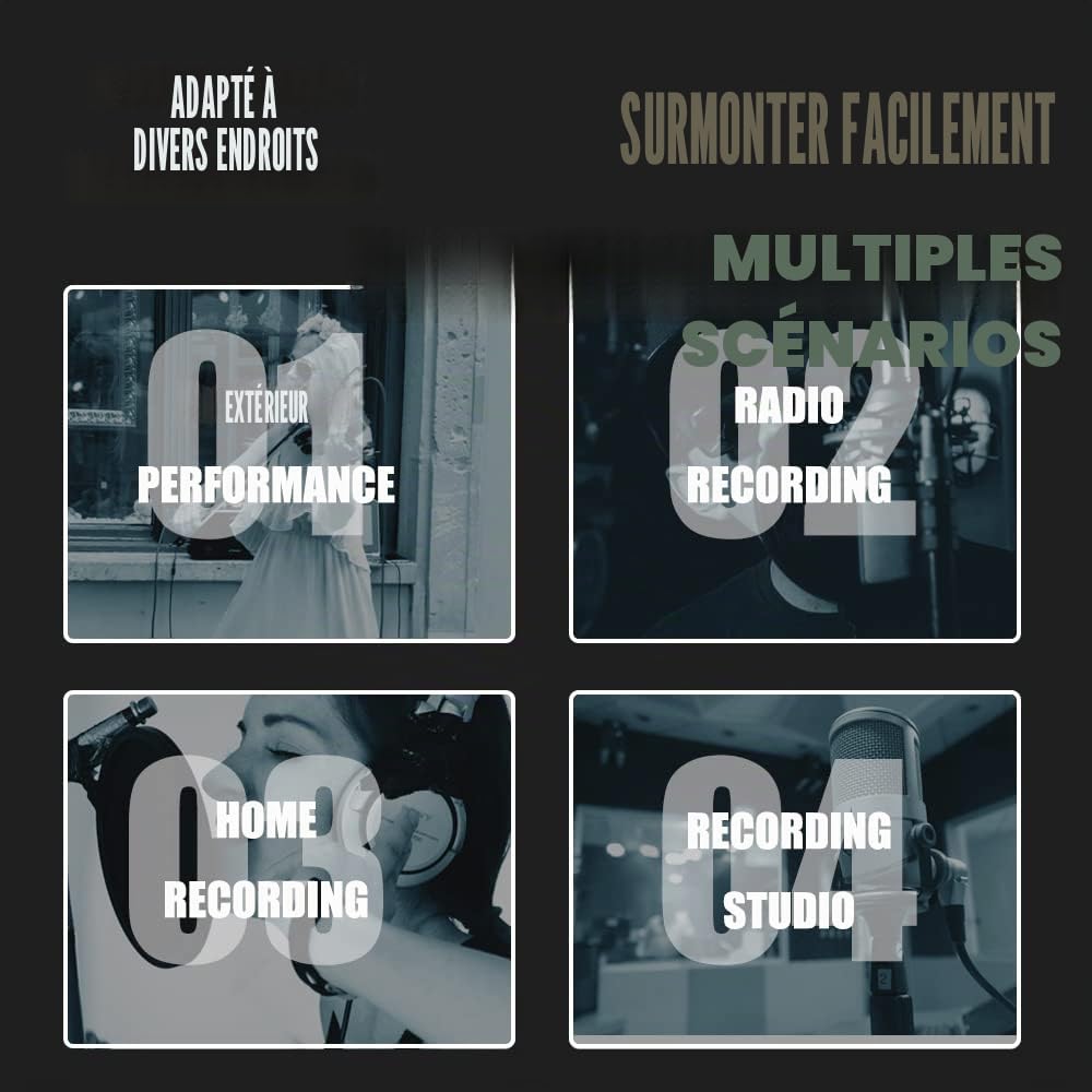 F2 Filtre anti-pop professionnel pour micro, mousse absorbant bruits et réflexions (bleu)