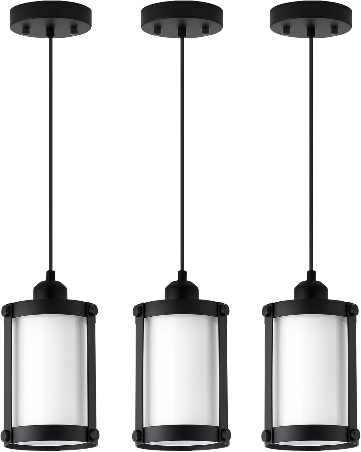 Black Pendant Lights Kitchen Island 3 Pack, Modern Kitchen Pendant Lighting Over Island with Milk Glass, Farmhouse Mini Hanging Light for Kitchen Sink Dining Room, OS-3014-3PBK Black - Milk Glass 1-Light(3pcs)