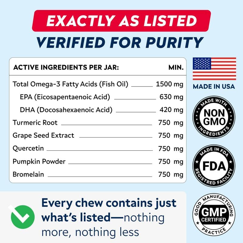 StrellaLab Dog Allergy Relief & Anti Itch Support Chews w/Omega 3: Real Ingredients, Real Taste! Skin & Coat Immune w/Fish Oil, Pumpkin & Enzymes — Developed by Experts - Made in USA - 60Ct thumbnail