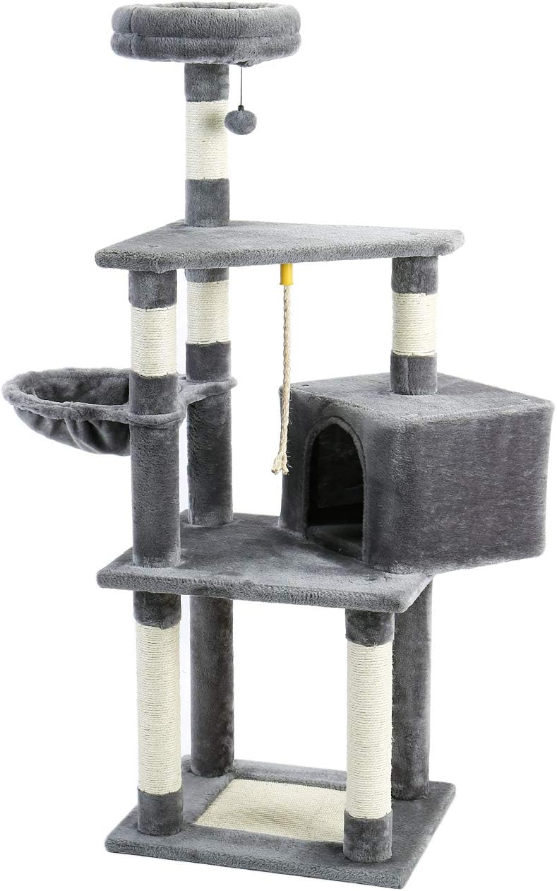 ZNFSZ 53 Inches Cat Tree Cat Condo with an Extra-Large Scratching Pad, Basket(Supported by Two Posts) Gray Projects. Plus 2 eBooks.