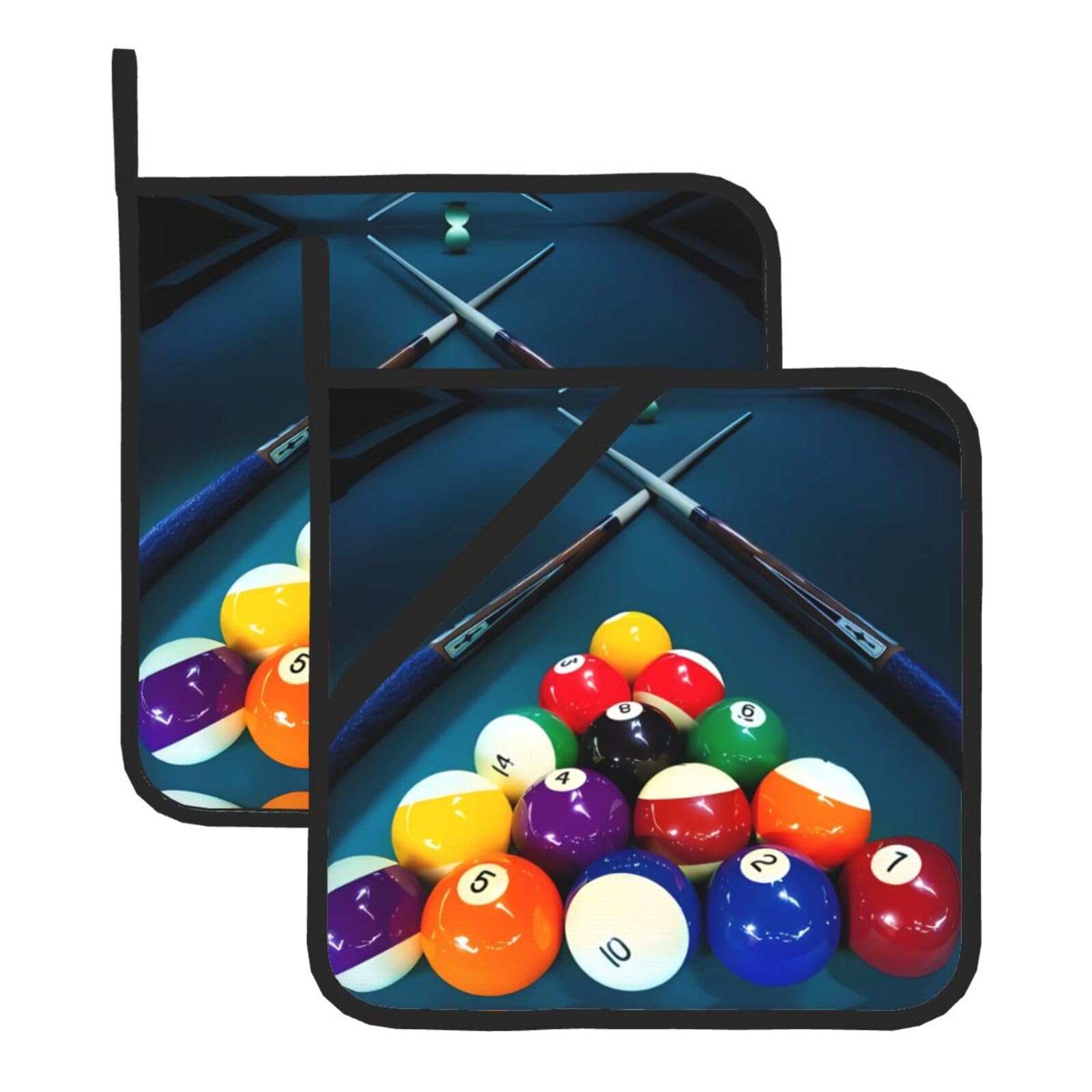 YYHHAOFA Billiard Prints Square Hot Pot Pads - Waterproof Kitchen Throw Layers for Countertop, Oven & Grill - Durable Heat Resistant Pads with Hanging Loop (2-Pack)